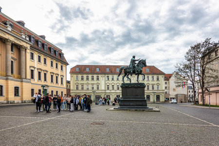 Weimar, Germany - May 10, 2023: Place of Democracy in city of Weimar in Germany. Equestrian sculpture of Carl August - Duke of Saxe-Weimar-Eisenachのeditorial素材