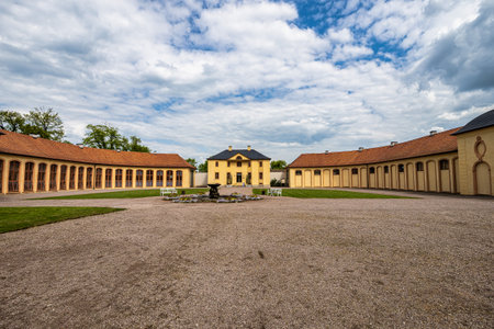 Weimar, Germany - May 12, 2023: Orangery of Castle Belvedere near Weimar Thuringia Germany. It is a elegant summer residence dating from 18th century. View from the Castle park.のeditorial素材