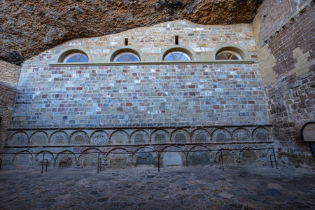 Jaca, Spain - Oct 25, 2022: The Royal Monastery Of San Juan De La Pena near Jaca. Huesca, Aragon. Spain. San Juan de la Pena Monastery with some romanesque ancient artのeditorial素材