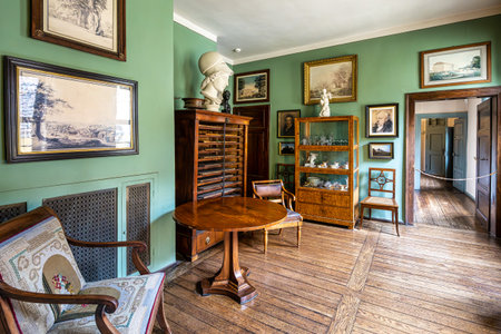 Weimar, Germany - May 11, 2023: Interior of Johann Wolfgang von Goethe house in the city of Weimar in Germany. Now Goethe House Museum, dedicated to the life and work of Johann Wolfgang Goethe.のeditorial素材