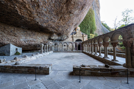 Jaca, Spain - Oct 25, 2022: The Royal Monastery Of San Juan De La Pena near Jaca. Huesca, Aragon. Spain. San Juan de la Pena Monastery with some romanesque ancient artのeditorial素材
