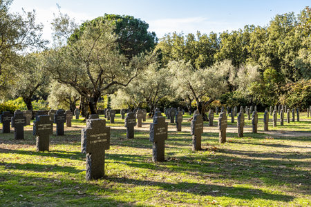 Cuacos De Yuste, Spain - Oct 12, 2022: Military cemetery located near the Monastery of Yuste in the municipality of Cuacos de Yuste, Jarandilla De La Vera, Caceres, Extremadura, Spainのeditorial素材