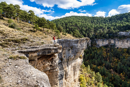 Una, Spain - Oct 17, 2022: Panoramic view of the Serrania de Cuenca at Una in Spain. Hiking trails La Raya and El Escaleron in Una, Cuenca, Spainのeditorial素材