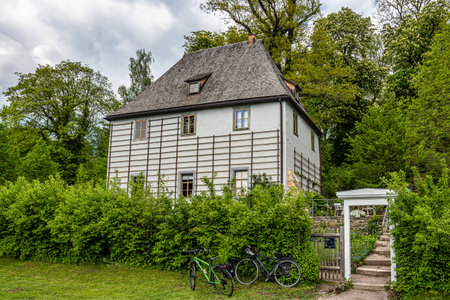 Weimar, Germany - May 12, 2023: The garden house of Johann Wolfgang von Goethe in Weimar, Thuringia in Germany. Unesco World Heritage Site,のeditorial素材