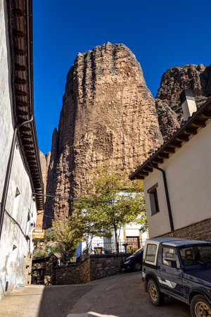 Riglos, Spain - Oct 25, 2022: Mallos De Riglos rocks in Huesca province, Aragon, Spain in Europeのeditorial素材