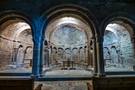 Jaca, Spain - Oct 25, 2022: The Royal Monastery Of San Juan De La Pena near Jaca. Huesca, Aragon. Spain. San Juan de la Pena Monastery with some romanesque ancient artのeditorial素材