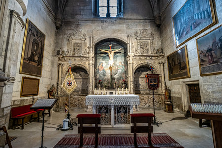 Burgos, Spain - Jun 16, 2023: Interior of the Church of San Gil Abad at Burgos, Castilla-Leon, Spain in Europeのeditorial素材