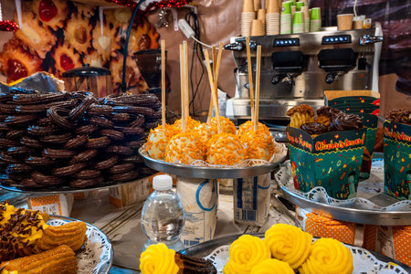 Toledo, Spain - Nov 30, 2022: illuminated Christmas market in Cathedral street, Toledo, Spain. Christmas night illuminationのeditorial素材