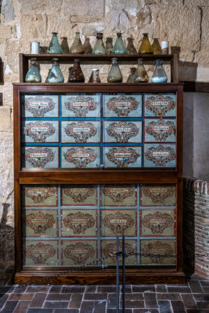Burgos, Spain - Jun 16, 2023: The cloister of Santo Domingo de Silos Abbey at Burgos, Spain. It is a Benedictine monastery and a masterpiece of Romanesque art.のeditorial素材