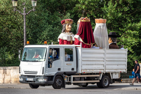 Burgos, Spain - Jun 17, 2023: Gigantes and cabezudos at Fiesta del Curpillos in Burgos, Castile and Leon, Spain. Giants and Big Heads parade is typical in festive days in Spainのeditorial素材