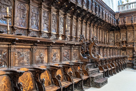 Burgos, Spain - Jun 17, 2023: Interior of the Burgos Cathedral in Castilla y Leon, Spain. Unesco World Heritage Site. Erected on top a Romanesque temple, following a Norman French Gothic model.のeditorial素材