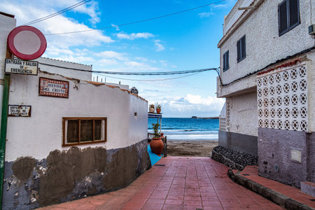 Gran Canaria, Spain - Feb 14, 2023: Ojos de Garza Beach at Gran Canaria, Spain. Playa de Ojos de Garza near the international airport of Gran Canaria.のeditorial素材