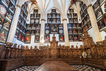 Burgos, Spain - Jun 17, 2023: Interior of the Burgos Cathedral in Castilla y Leon, Spain. Unesco World Heritage Site. Erected on top a Romanesque temple, following a Norman French Gothic model.のeditorial素材