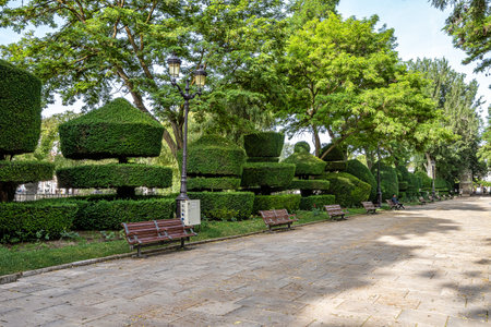 Burgos, Spain - Jun 17, 2023: Street called Paseo del Espolon on the river bank in the city of Burgos, Spain in Europeのeditorial素材