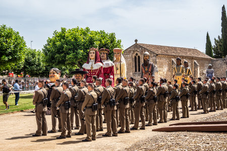 Burgos, Spain - Jun 17, 2023: Gigantes and cabezudos at Fiesta del Curpillos in Burgos, Castile and Leon, Spain. Giants and Big Heads parade is typical in festive days in Spainのeditorial素材