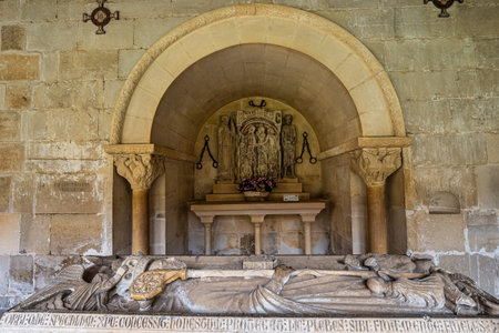 Burgos, Spain - Jun 16, 2023: The cloister of Santo Domingo de Silos Abbey at Burgos, Spain. It is a Benedictine monastery and a masterpiece of Romanesque art.のeditorial素材