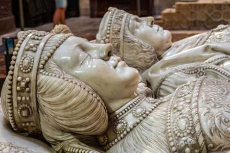 Burgos, Spain - Jun 17, 2023: Interior of the Burgos Cathedral in Castilla y Leon, Spain. Unesco World Heritage Site. Erected on top a Romanesque temple, following a Norman French Gothic model.のeditorial素材