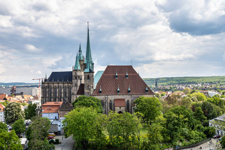 Erfurt Cathedral and Collegiate Church of St Mary, Erfurt, Germany. Martin Luther was ordained in the cathedral in 1507の写真素材