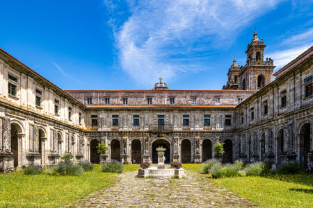 Oseira, Spain - Jul 02, 2023: Courtyard of the monastery of Oseira at Ourense, Galicia, Spain....