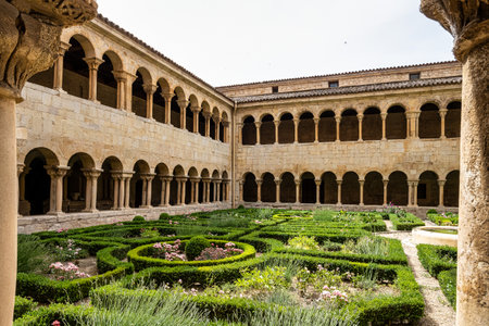 Burgos, Spain - Jun 16, 2023: The cloister of Santo Domingo de Silos Abbey at Burgos, Spain. It is a...