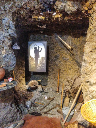 Gran Canaria, Spain - Feb 23, 2023: Interior of the caves in Museo Etnografico Casas Cuevas at Artenara, Gran Canaria, Spain in Europeのeditorial素材