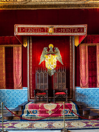 Segovia, Spain - Jul 06, 2023: Interior of Alcazar Palace and fortress of the Spanish kings in the...