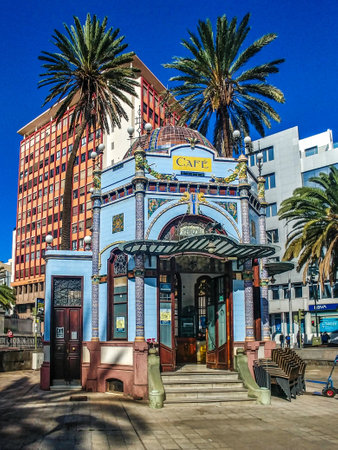 Las Palmas, Spain - Feb 22, 2023: Cafe in secession style in San Telmo Park at Las Palmas de Gran Canaria in Spainのeditorial素材