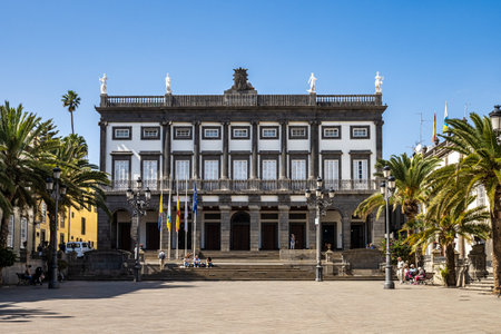 Las Palmas, Spain - Feb 22, 2023: Old Town Hall at Vegueta, Las Palmas, Gran Canaria, Canary Island, Spain, Europeのeditorial素材