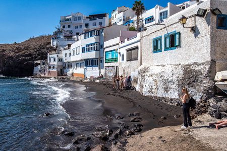 Gran Canaria, Spain - Feb 18, 2023: Landscape view of the small village Tufia with Playa de Tufia on Gran Canaria, Spain in Europeのeditorial素材
