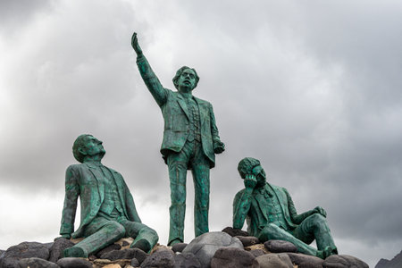 Gran Canaria, Spain - Feb 26, 2023: View of the coastal town of Puerto de Las Nieves, Gran Canaria, Canary Islands, Spain.のeditorial素材