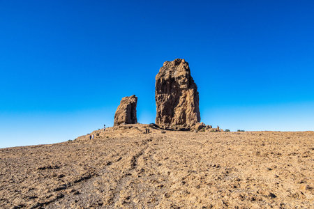 Gran Canaria, Spain - Feb 16, 2023: Landscape view at Roque Nublo mountain at Gran Canaria in Spain. Beautiful natural panorama.のeditorial素材