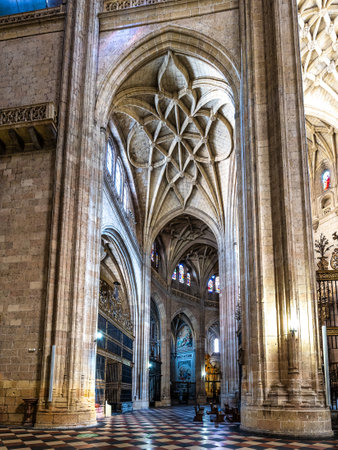 Segovia, Spain - Jul 06, 2023: Interior of the Catedral de Santa Maria de Segovia in the historic city of Segovia, Castilla y Leon, Spainのeditorial素材