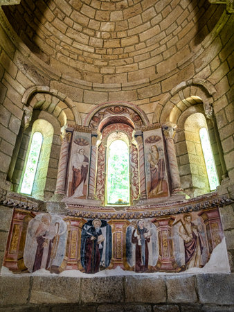 Nogueira, Spain - Jul 04, 2023: The romanesque gothic monastery of Santo Estevo de Ribas de Sil, now a National Parador at Nogueira de Ramuin, Galicia in Spainのeditorial素材