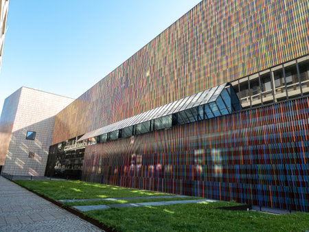 Munich, Germany - Sep 21, 2023: Modern museum building in Munich in Germany. Symmetry. Minimalism.のeditorial素材