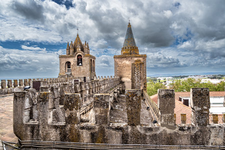 Gothic dome and roofs of Cathedral of Nossa Senhora da Assuncao in Evora. World Heritage City by UNESCO. Alentejo region, Portugal.の写真素材