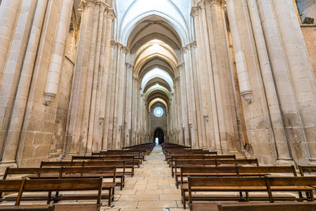 Interior of Alcobaca monastery, Mosteiro de Santa Maria de Alcobaca is a Medieval Roman Catholic Monastery at Alcobaca in Portugal, Europeの写真素材