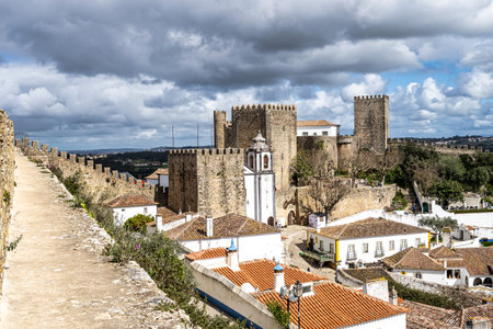 The Castle of Obidos, Castelo de Obidos is a well preserved medieval palace in the town of Obidos in Western Portugalの写真素材