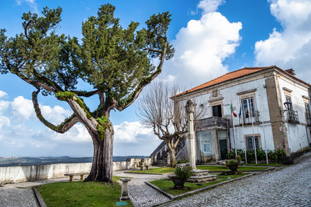 The old streets and houses of the traditional medieval Ourem village in Portugal, Europe