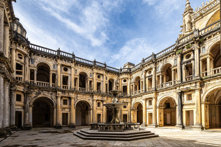 Main cloister of the Monastery of the Order of Christ, Convento de Cristo in Tomar in Portugal.の写真素材