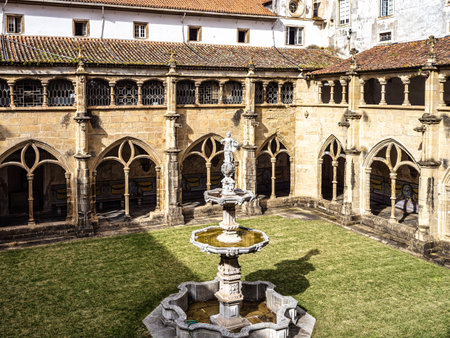Colonnade of cloister of Santa Cruz Monastery and Church at Coimbra, Portugal. The Church of Santa Cruz is one of the most fascinating religious buildings of Coimbra in Portugal.の写真素材