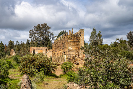 View of the abandoned mine in Minas de Sao Domingos Village in Alentejo Portugal.の写真素材