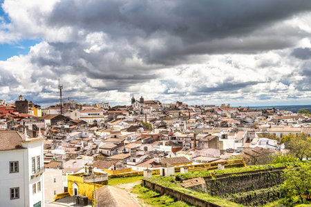 View over Elvas in Portugal with its typical Portuguese buildings and cobblestone streets. Cityscapeの写真素材