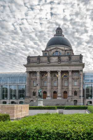 View of famous State chancellery - Staatskanzlei with war memorial in the German city center of the Bavarian capital.の写真素材