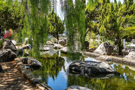 The Japanese garden, on Fortaleza's waterfront avenue, on Nautico beach, Meirelles neighborhood at Fortaleza, Ceara, Brazilの写真素材