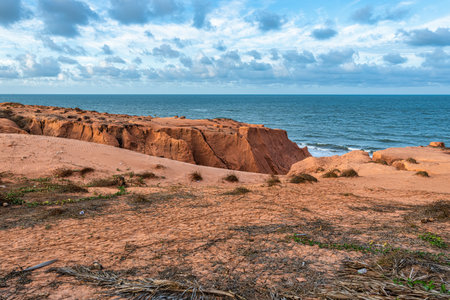 The rock formations at Canoa Quebrada Beach at Canoa Quebrada, state of Ceara in Brazilの写真素材