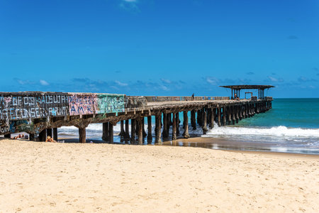 Ruined structure of the old Metal Bridge at Fortaleza in the state of Ceara, Brazil. Historic place,...