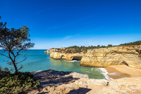 Portuguese coast in Benagil, Algarve, Portugal. Praia da Corredoura. Percourse of the Seven Suspended Vales. Seven Hanging Valleys Trail.の写真素材