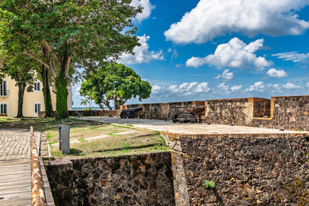 Historic fort called Forte do Presepio aka Forte Castelo do Senhor Santo Cristo do Presepio de Belem at Belem, Para, Brazil. It hosts the Encounter Museum, Museu do Encontroの写真素材