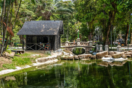 Praca Batista Campos in the city of Belem, state of Para, Brazil. A square located in the neighborhood of the district with the same name. Tourist attraction is the bandstand in French architectureの写真素材