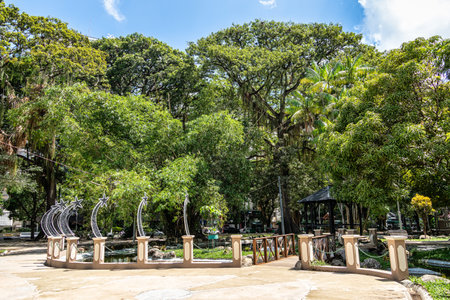 Praca Batista Campos in the city of Belem, state of Para, Brazil. A square located in the neighborhood of the district with the same name. Tourist attraction is the bandstand in French architectureの写真素材